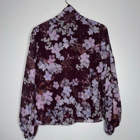 Ted Baker Cyllie Elderflower Tie Neck Blouse Purple Floral Semi Sheer Size 1 - Picture 7 of 7